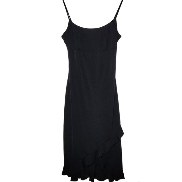 Y2K Black Empire Waist Thin Strap Dress M Ruffle Grunge Witchy WhimsiGoth Dark - Picture 1 of 9